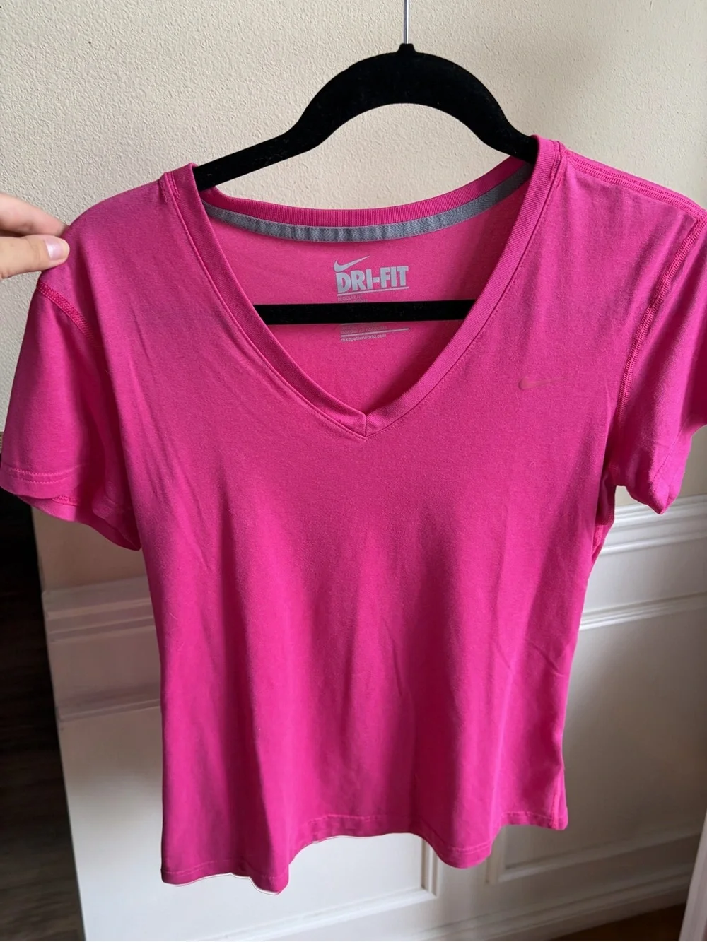Nike Pink Dri-FIT V-Neck Short Sleeve Top